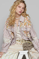POL Clothing Balloon Sleeve Stripe Denim Shacket-Shirt / Jacket-Pol Clothing-Stuffology - Where Vintage Meets Modern, A Boutique for Real Women in Crosbyton, TX