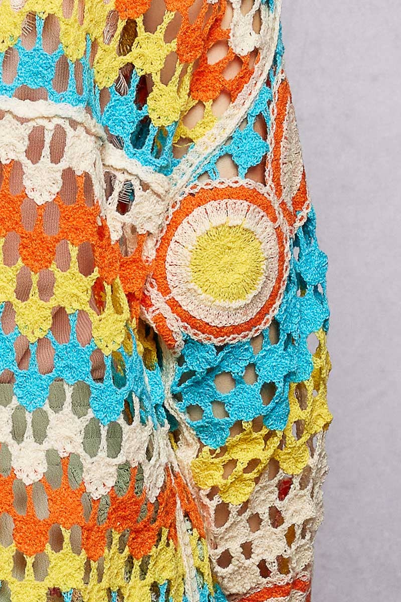 POL Clothing - Crochet Stripe Open-Knit Scalloped Long Sleeve Cardigan-Sweater Cardigan-Pol Clothing-Stuffology - Where Vintage Meets Modern, A Boutique for Real Women in Crosbyton, TX