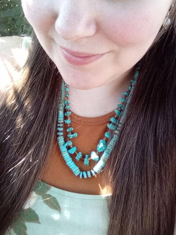 Handmade Turquoise Nugget Necklace with Seashell Heishi-Horse Spirit Studio-Stuffology - Where Vintage Meets Modern, A Boutique for Real Women in Crosbyton, TX