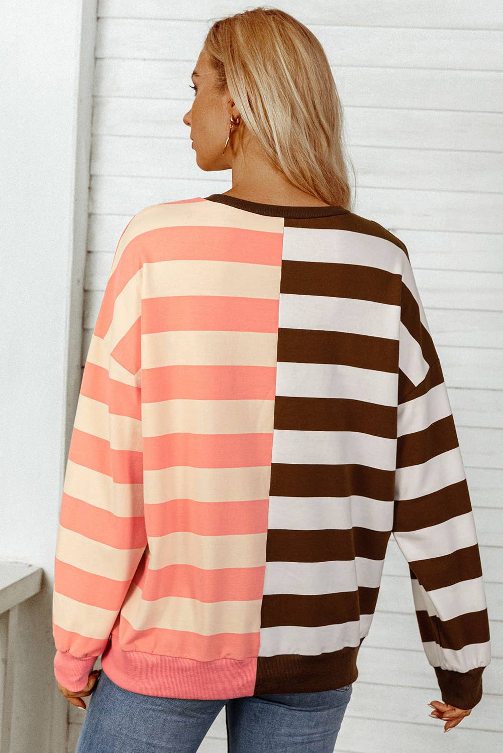 Stripe Colorblock Drop Shoulder Pullover Sweatshirt /Stuffology Boutique-Top-fashionworks-Stuffology - Where Vintage Meets Modern, A Boutique for Real Women in Crosbyton, TX