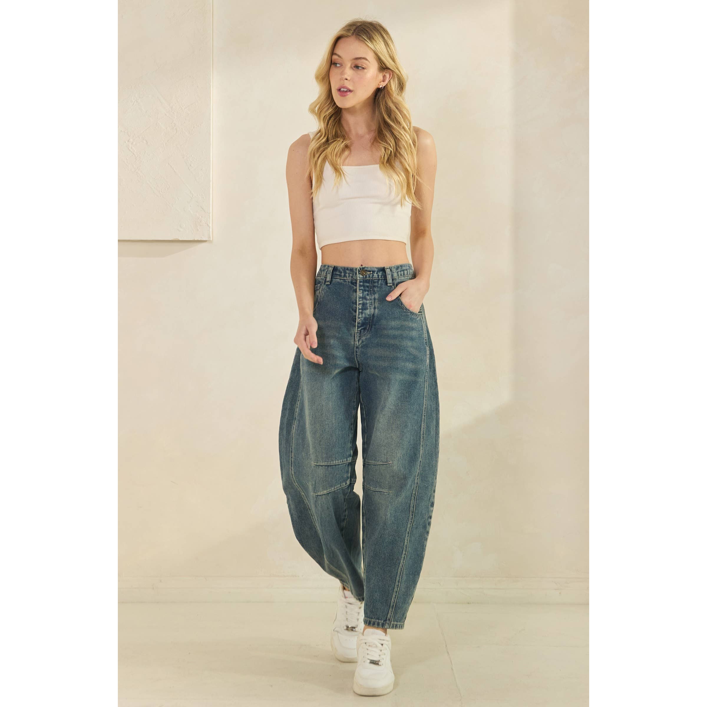 CLASSIC BARREL STYLE JEANS-Jeans-Sage + Fig-Stuffology - Where Vintage Meets Modern, A Boutique for Real Women in Crosbyton, TX