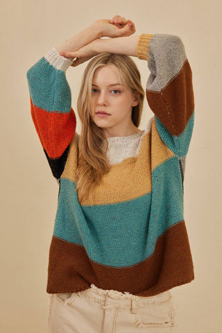 Multi Color Block Oversize Sweater-Sweaters-Mello.-Stuffology - Where Vintage Meets Modern, A Boutique for Real Women in Crosbyton, TX
