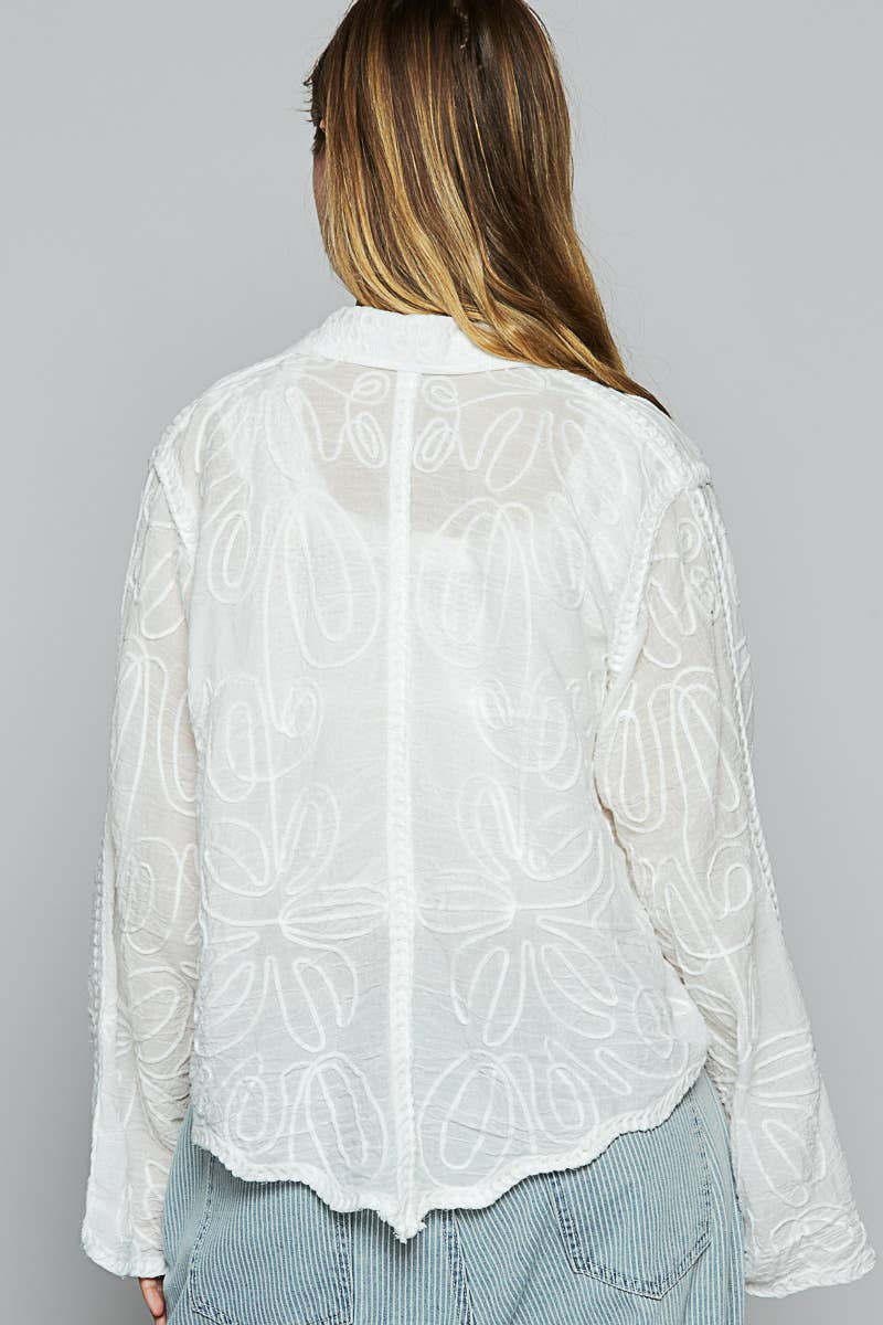 POL Clothing Long Sleeve Floral Embroidered Shirt-Shirt / Jacket-Pol Clothing-Stuffology - Where Vintage Meets Modern, A Boutique for Real Women in Crosbyton, TX