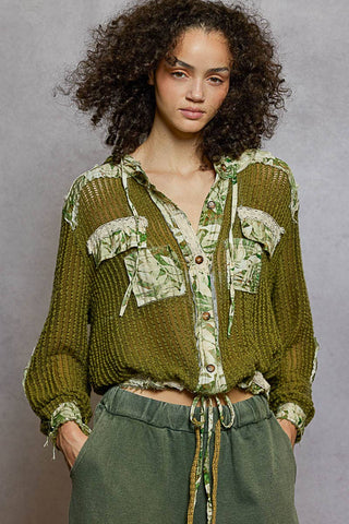 Cream Vintage Washed Floral Print Hoodie Jacket-Jackets-Pol Clothing-Stuffology - Where Vintage Meets Modern, A Boutique for Real Women in Crosbyton, TX