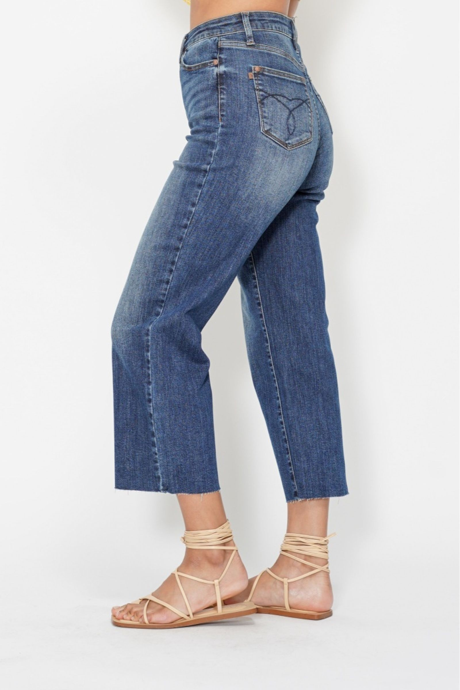 JUDY BLUE HIGH WAIST POCKET EMBROIDERY WIDE CROP JEANS / STUFFOLOGY BOUTIQUE-Jeans-JUDY BLUE-Stuffology - Where Vintage Meets Modern, A Boutique for Real Women in Crosbyton, TX