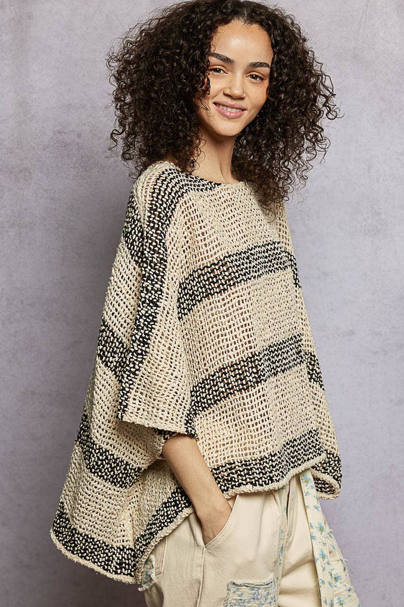 3/4 Sleeve Wide Neck Airy Textured Knit Top-Pol Clothing-Stuffology - Where Vintage Meets Modern, A Boutique for Real Women in Crosbyton, TX