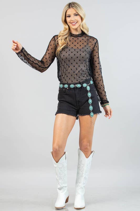 BLACK POLKA DOT SHEER MESH TOP-MESH TOP-Avery-Stuffology - Where Vintage Meets Modern, A Boutique for Real Women in Crosbyton, TX
