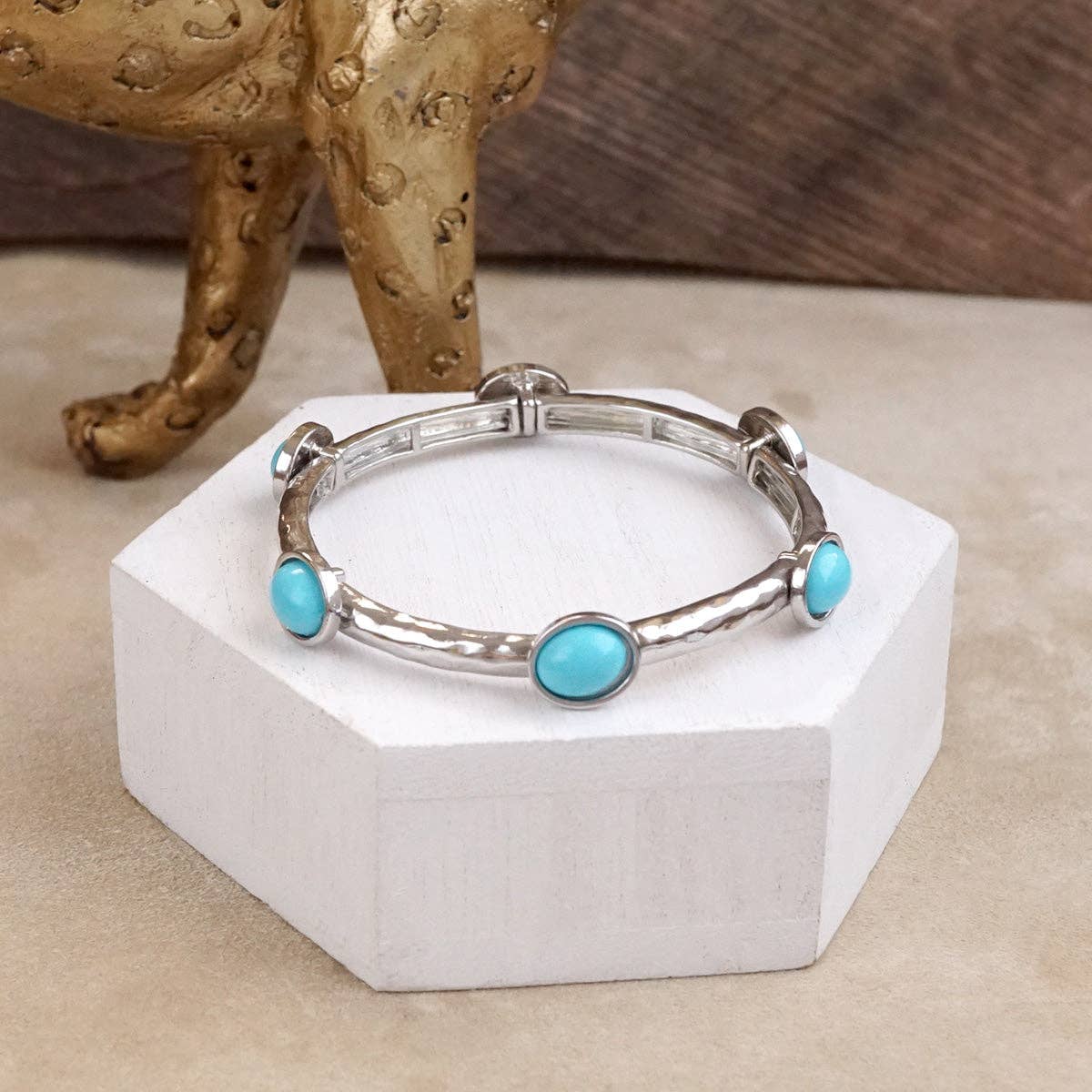 Desert Orbit – Turquoise Station Stretch Bangle-Bracelets-PennyLine inc-Stuffology - Where Vintage Meets Modern, A Boutique for Real Women in Crosbyton, TX