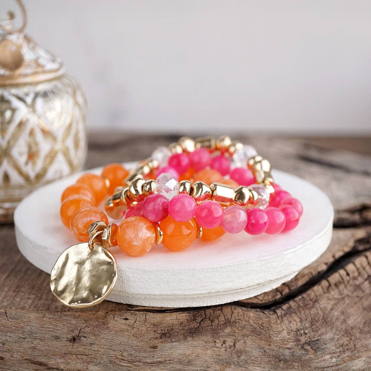 Gilded Sorbet Stack – Set of 3 Stretchy Beaded Summer Bracelets-Bracelets-PennyLine inc-Stuffology - Where Vintage Meets Modern, A Boutique for Real Women in Crosbyton, TX