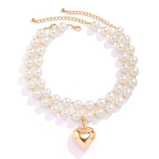 LUSTROUS PEARL BEADED LAYERED HEART NECKLACE-Necklaces-JOSSLYN by wall to wall-Stuffology - Where Vintage Meets Modern, A Boutique for Real Women in Crosbyton, TX