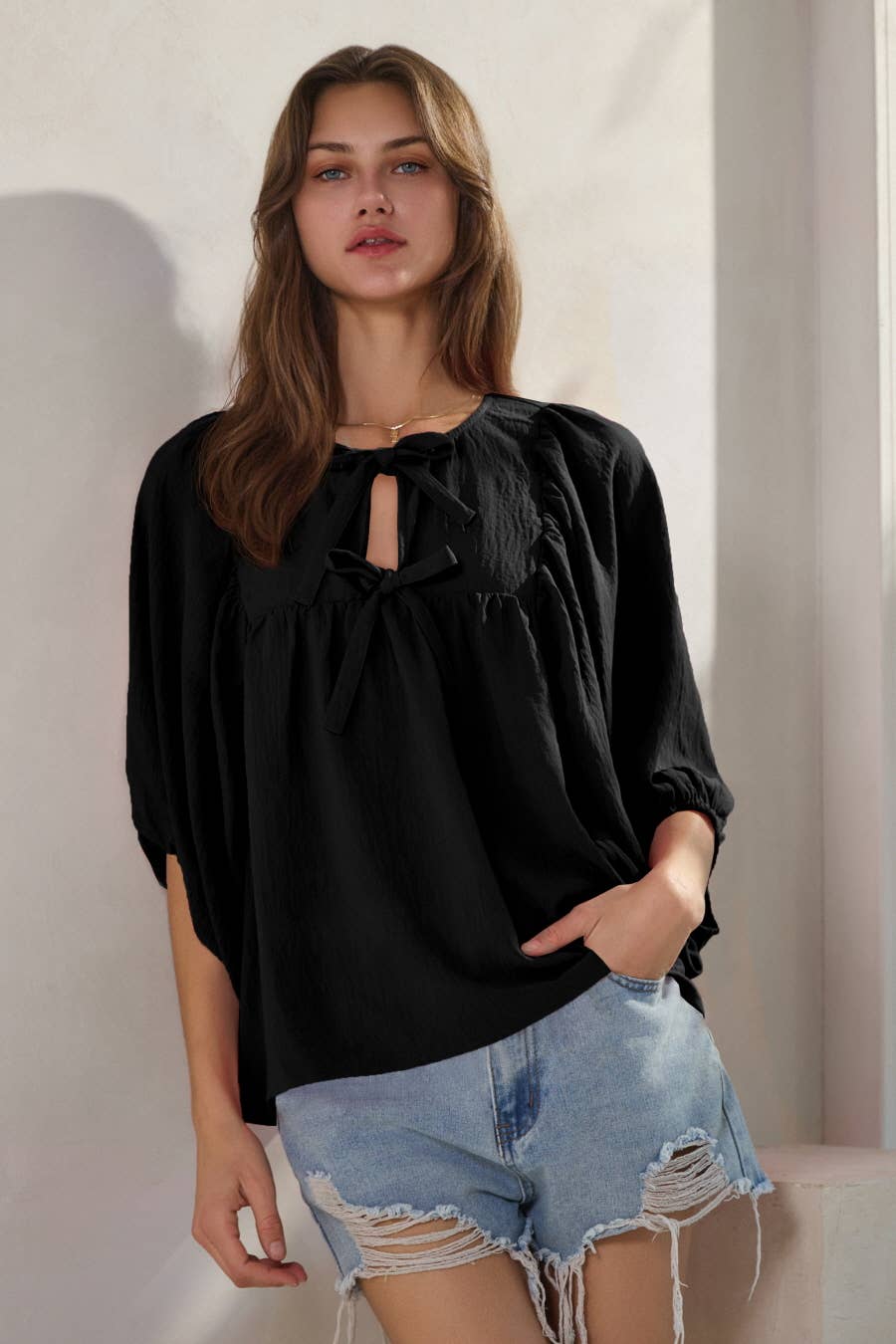 Solid Airflow Batwing 3/4 Sleeve Top-Tops-Oddi-Stuffology - Where Vintage Meets Modern, A Boutique for Real Women in Crosbyton, TX