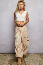 POL Clothing Double gauze floral embroidery accents patch detail pants-pants-Pol Clothing-Stuffology - Where Vintage Meets Modern, A Boutique for Real Women in Crosbyton, TX