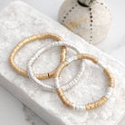 Heishi Disc Boho beaded stretchy bracelet Silver Gold Shell-Bracelets-PennyLine inc-Stuffology - Where Vintage Meets Modern, A Boutique for Real Women in Crosbyton, TX