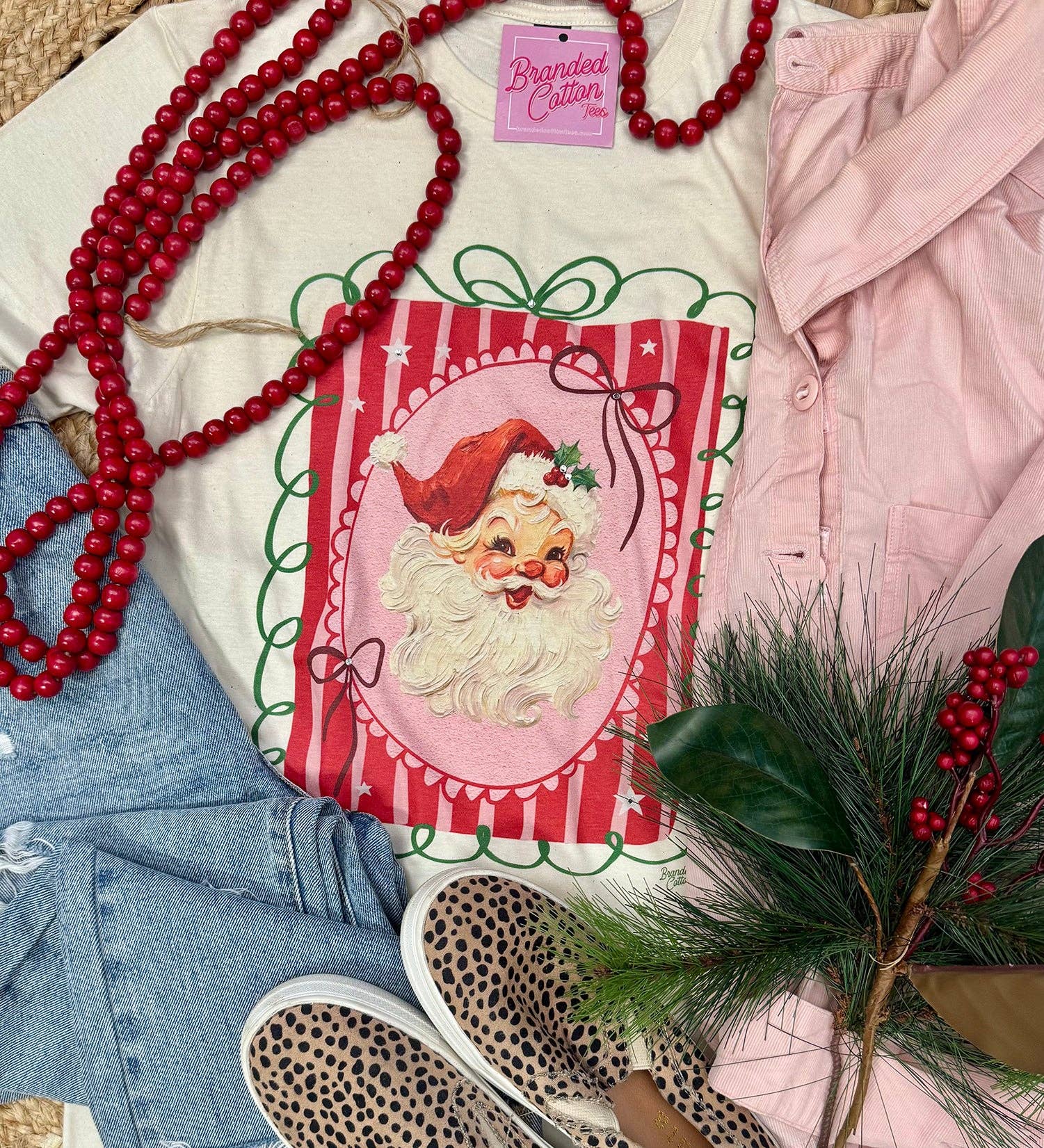 Vintage Pink Santa Frame-Branded Cotton-Stuffology - Where Vintage Meets Modern, A Boutique for Real Women in Crosbyton, TX