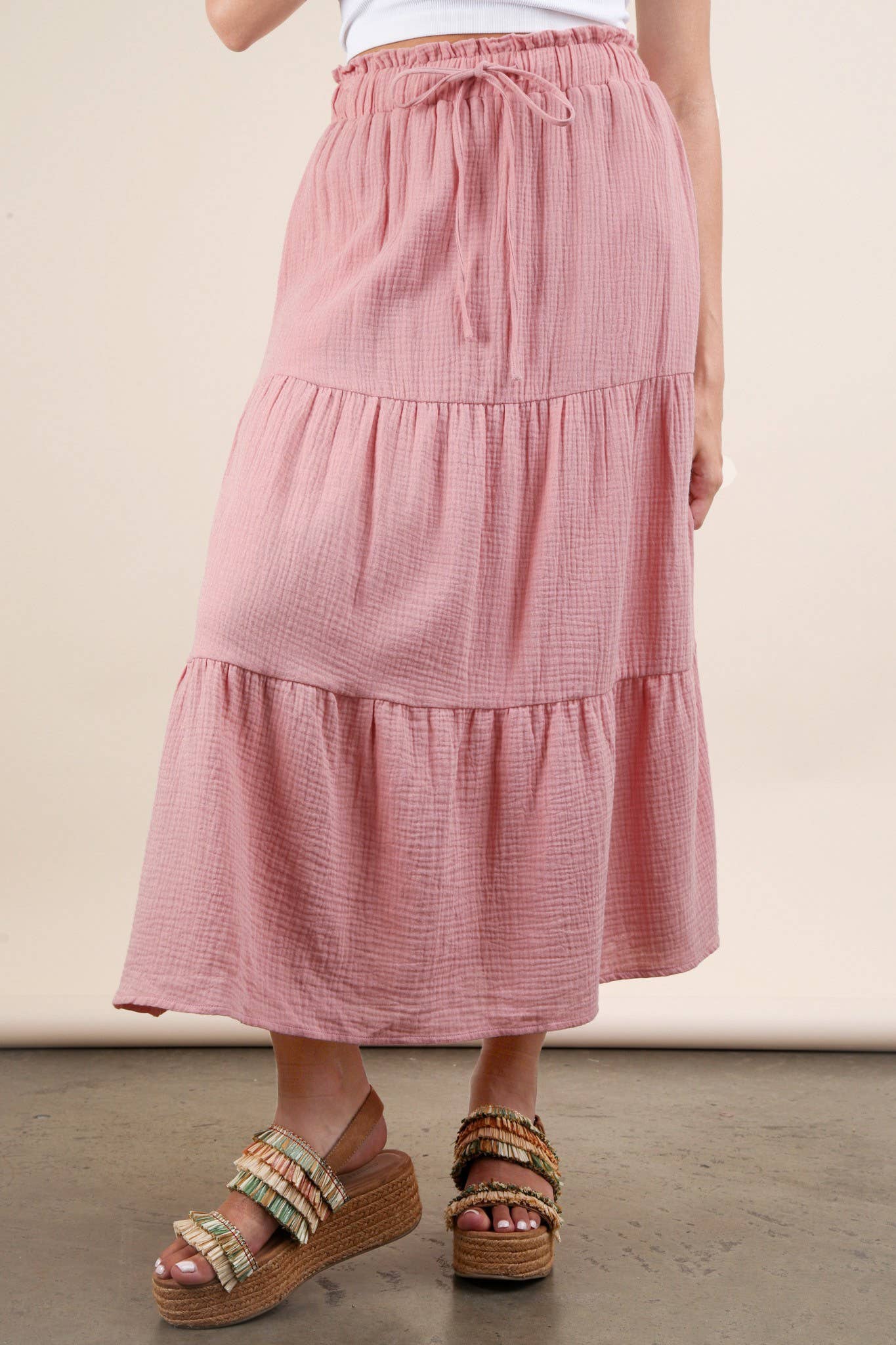 Elastic Waist Tiered Maxi Skirt-Skirts-VERY J-Stuffology - Where Vintage Meets Modern, A Boutique for Real Women in Crosbyton, TX