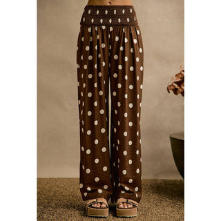 POLKA DOT CREPE SMOCKED POCKET WIDE LEG PANTS-Wide Leg Pants-So Me-Stuffology - Where Vintage Meets Modern, A Boutique for Real Women in Crosbyton, TX