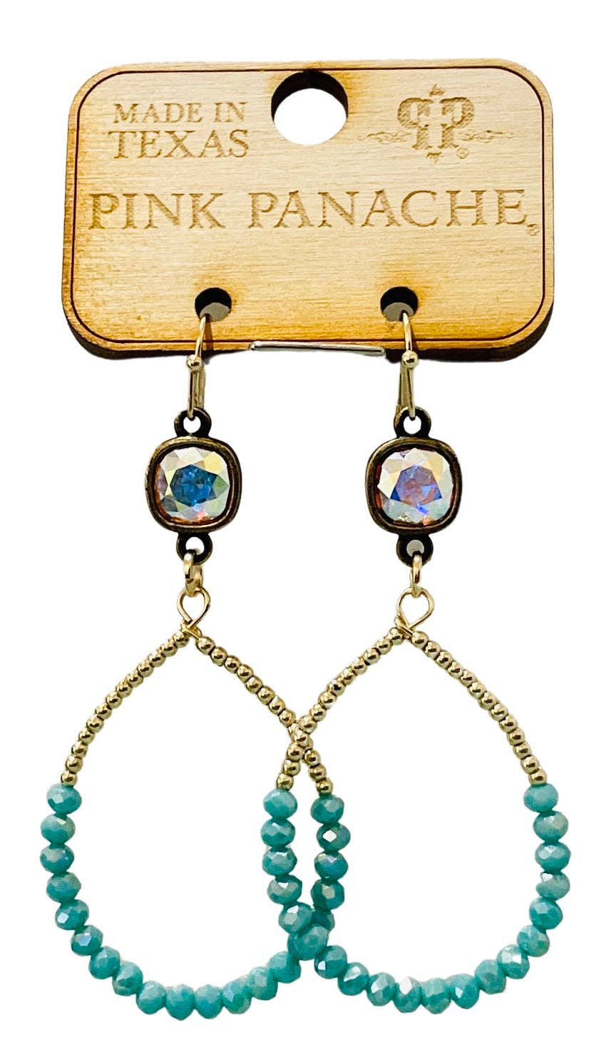 Turquoise beaded teardrop earring, jet Austrian crystal-Earrings-Pink Panache Brands-Stuffology - Where Vintage Meets Modern, A Boutique for Real Women in Crosbyton, TX