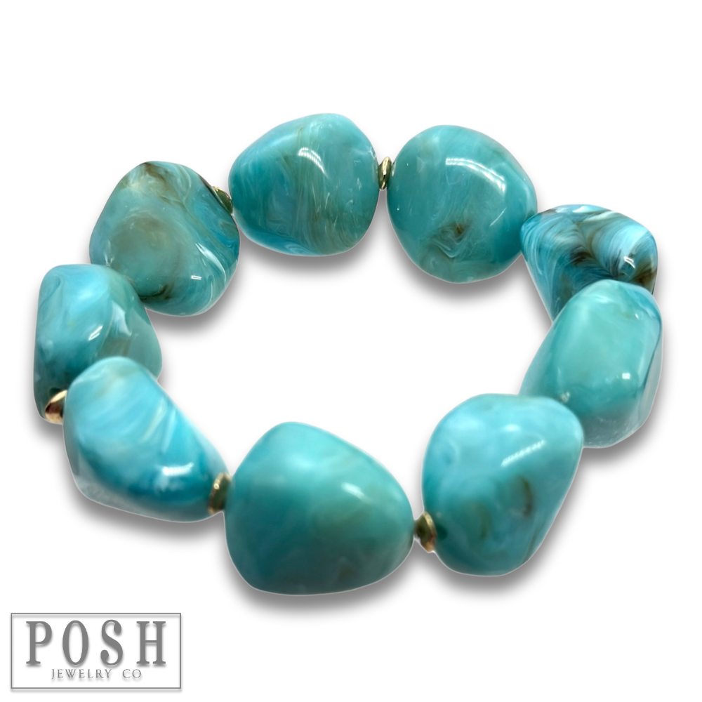 Chunky turquoise color bead bracelet-Bracelets-Pink Panache Brands-Stuffology - Where Vintage Meets Modern, A Boutique for Real Women in Crosbyton, TX