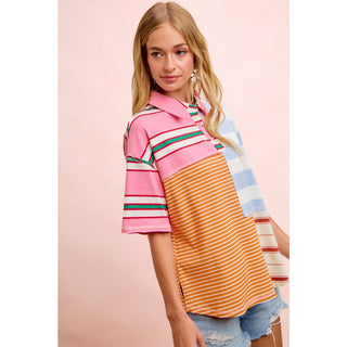 MIX AND MATCH STRIPE COLOR BLOCK PULLOVER TOP