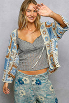 Granny Square 3/4 Sleeve Crochet Cardigan Top-Cardigan-Pol Clothing-Stuffology - Where Vintage Meets Modern, A Boutique for Real Women in Crosbyton, TX
