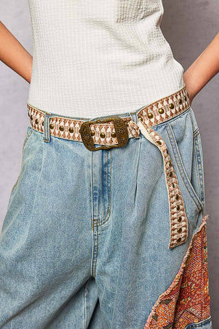 Metal Buckle Studded Western Boho Belt-BELT-Pol Clothing-Stuffology - Where Vintage Meets Modern, A Boutique for Real Women in Crosbyton, TX