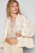 Oversize button down lace pattern casual shacket top-Pol Clothing-Stuffology - Where Vintage Meets Modern, A Boutique for Real Women in Crosbyton, TX