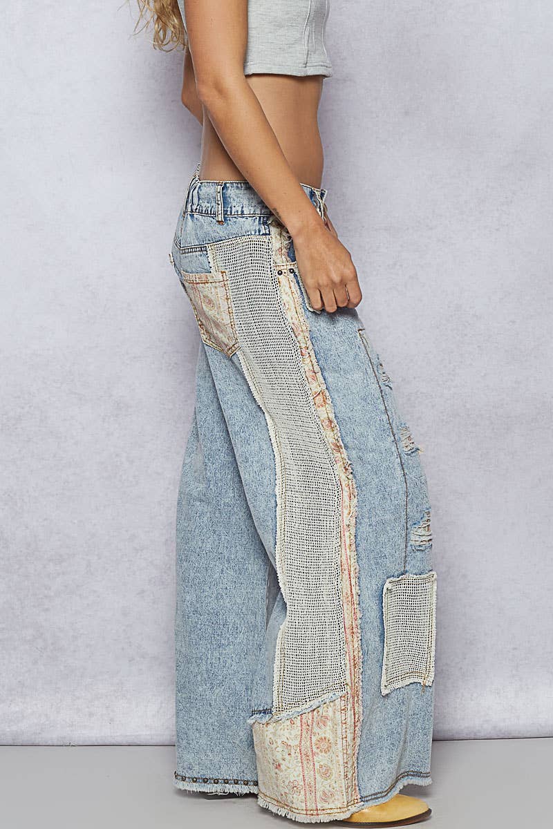 POL Clothing Stud Detail Patchwork Denim Pants-Jeans-Pol Clothing-Stuffology - Where Vintage Meets Modern, A Boutique for Real Women in Crosbyton, TX