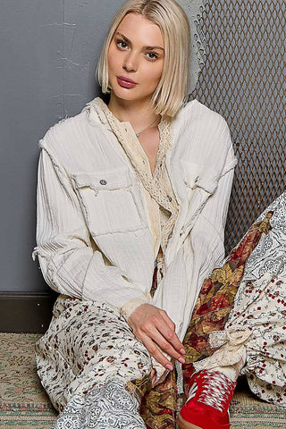 Vintage Wash Double Gauze Hoodie Jacket-Hoodie-Pol Clothing-Stuffology - Where Vintage Meets Modern, A Boutique for Real Women in Crosbyton, TX