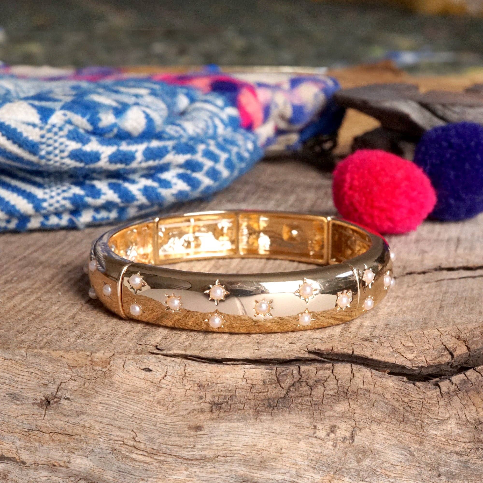 Gold-Tone Eternity Stretch Bangle – Pearls, Turquoise, or Crystals-Bracelets-PennyLine inc-Stuffology - Where Vintage Meets Modern, A Boutique for Real Women in Crosbyton, TX