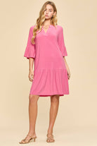 Shirred Tiered Relaxed 3/4 Sleeve Dress-Dresses-Dear Scarlett-Stuffology - Where Vintage Meets Modern, A Boutique for Real Women in Crosbyton, TX