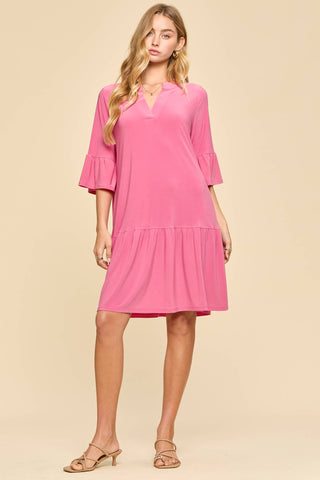 Shirred Tiered Relaxed 3/4 Sleeve Dress-Dresses-Dear Scarlett-Stuffology - Where Vintage Meets Modern, A Boutique for Real Women in Crosbyton, TX