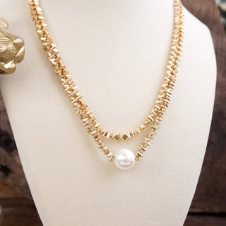 Golden Grace – Double Layer Necklace with Pearl and 3D Beads-Necklaces-PennyLine inc-Stuffology - Where Vintage Meets Modern, A Boutique for Real Women in Crosbyton, TX