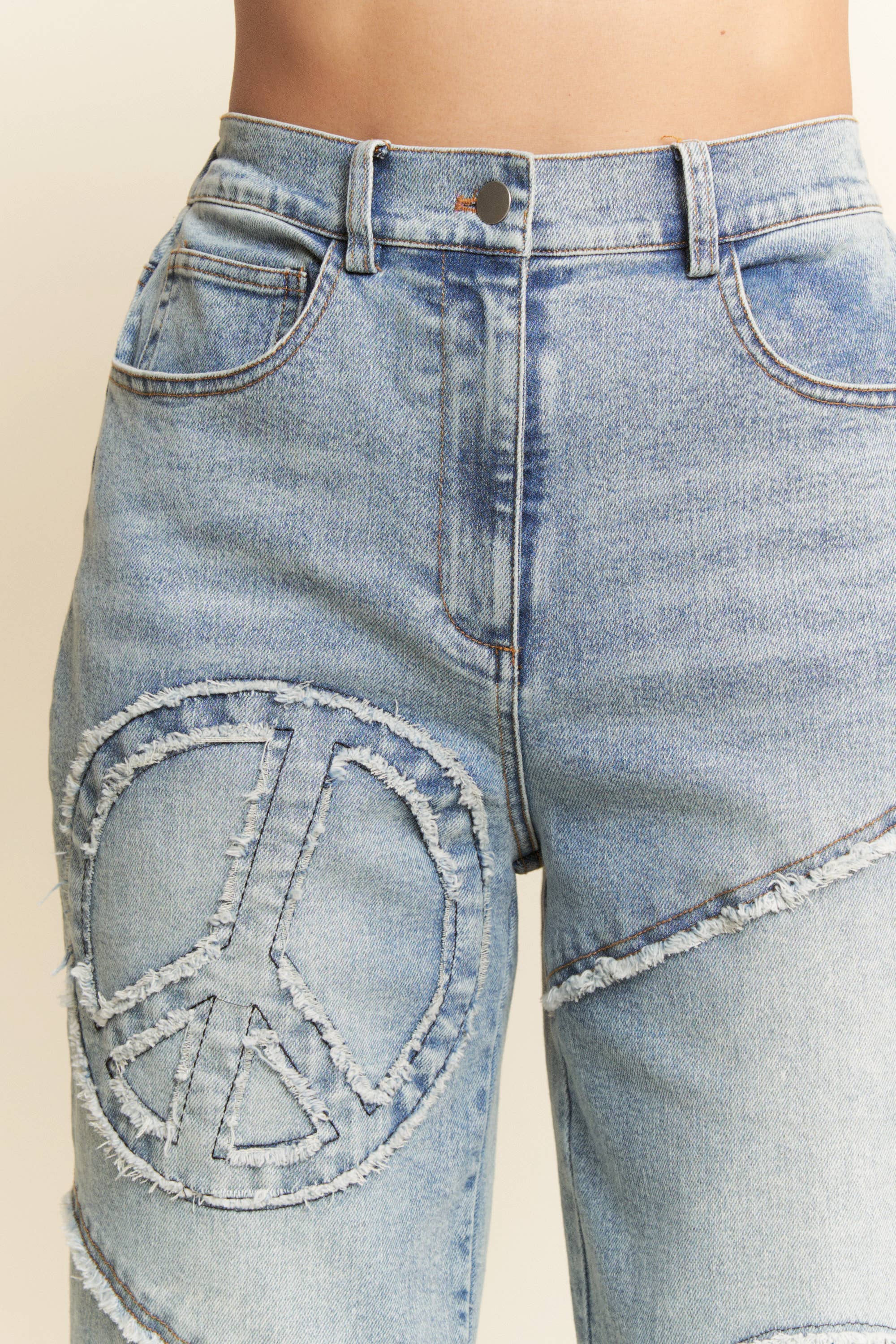 PEACE SIGN DENIM STRAIGHT FIT WITH SLIGHTLY STRETCH JEANS-Jeans-Davi & Dani-Stuffology - Where Vintage Meets Modern, A Boutique for Real Women in Crosbyton, TX