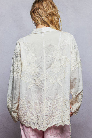 Embroidered Scalloped Edge Button Up Blouse-Top-Pol Clothing-Stuffology - Where Vintage Meets Modern, A Boutique for Real Women in Crosbyton, TX