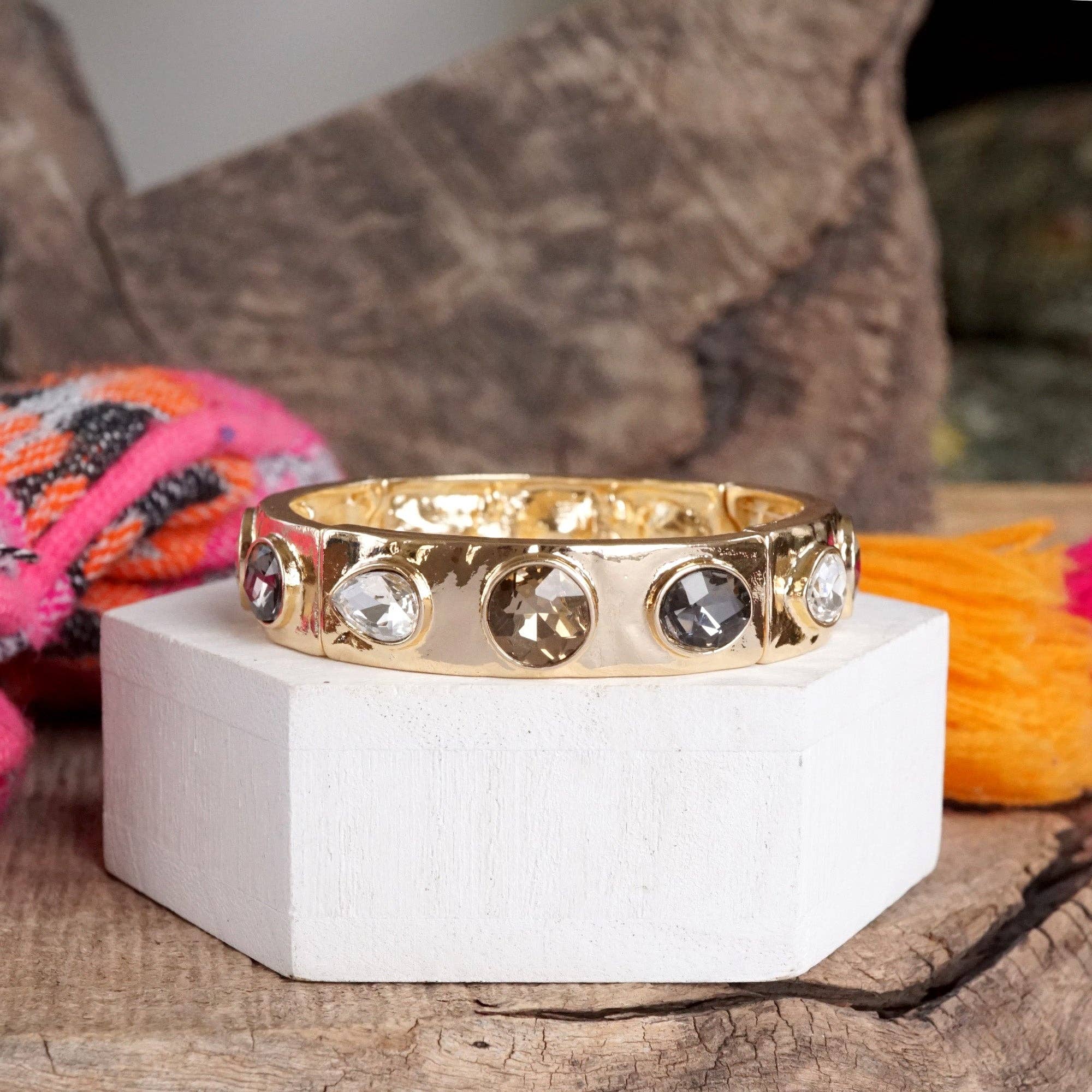 Sparkly Crystal Stretch Bangles – Gold Tone with Color Options-Bracelets-PennyLine inc-Stuffology - Where Vintage Meets Modern, A Boutique for Real Women in Crosbyton, TX