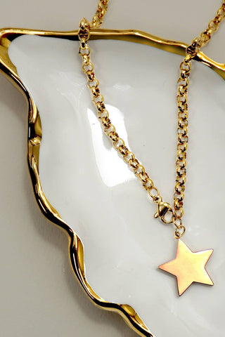 18K STAINLESS STEEL TARNISH FREE STAR NECKLACE | 40NK9667-Necklaces-JOSSLYN by wall to wall-Stuffology - Where Vintage Meets Modern, A Boutique for Real Women in Crosbyton, TX