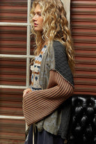 Star pattern raw edge French terry mixed sweater cardigan-Sweater Cardigan-Pol Clothing-Stuffology - Where Vintage Meets Modern, A Boutique for Real Women in Crosbyton, TX