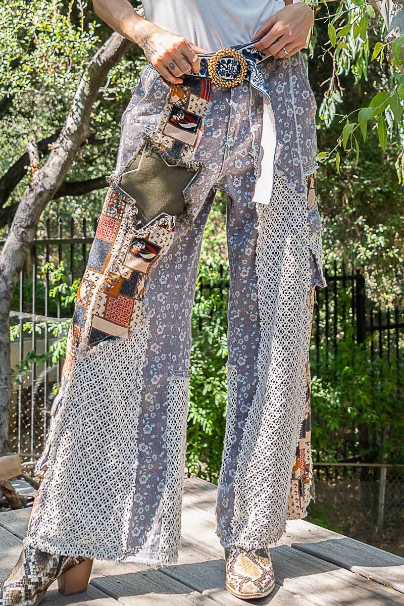 Printed Patchwork Star Detail Woven Twill Pants Jeans /Stuffology Boutique-Jeans-Pol Clothing-Stuffology - Where Vintage Meets Modern, A Boutique for Real Women in Crosbyton, TX