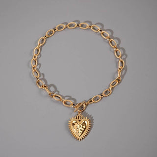 SPIKED HEART CHUNKY CHAIN TOGGLE NECKLACE | 40NK9575-Necklaces-JOSSLYN by wall to wall-Stuffology - Where Vintage Meets Modern, A Boutique for Real Women in Crosbyton, TX