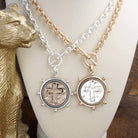 Cross Coin Chain Necklace with Front Toggle Closure – Silver or Gold Tone-Necklaces-PennyLine inc-Stuffology - Where Vintage Meets Modern, A Boutique for Real Women in Crosbyton, TX