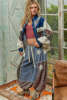 POL Clothing - Denim Patchwork Jacket-Denim Jacket-Pol Clothing-Stuffology - Where Vintage Meets Modern, A Boutique for Real Women in Crosbyton, TX