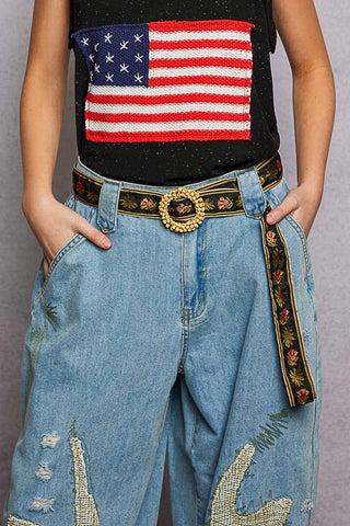 POL Clothing Beaded Cycle Striped Floral Pattern Belt-BELT-Pol Clothing-Stuffology - Where Vintage Meets Modern, A Boutique for Real Women in Crosbyton, TX