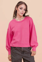 Raw Edge Detail Oversized Textured Knit Top-Top-VERY J-Stuffology - Where Vintage Meets Modern, A Boutique for Real Women in Crosbyton, TX