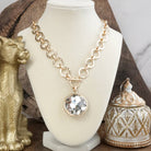 Gilded Radiance – Chunky Ring Chain Necklace with Sparkly Crystal-necklace-PennyLine inc-Stuffology - Where Vintage Meets Modern, A Boutique for Real Women in Crosbyton, TX