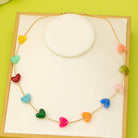 Multicolor Resin Beaded Heart Station Necklace | 80N92985-Necklaces-JOSSLYN by wall to wall-Stuffology - Where Vintage Meets Modern, A Boutique for Real Women in Crosbyton, TX