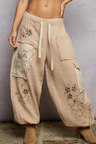 POL Clothing Double gauze floral embroidery accents patch detail pants-pants-Pol Clothing-Stuffology - Where Vintage Meets Modern, A Boutique for Real Women in Crosbyton, TX
