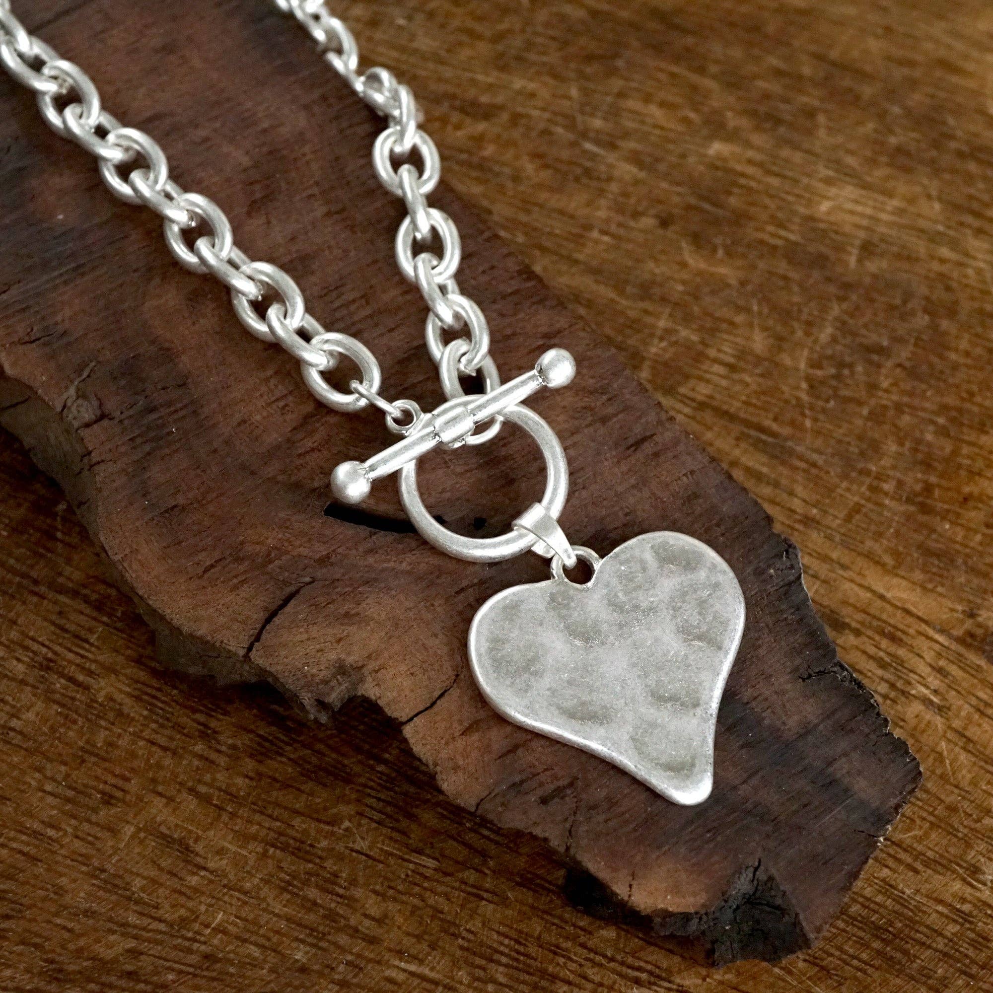 Boho Hammered Heart Front Toggle Necklace – Rustic Gold or Silver-Necklaces-PennyLine inc-Stuffology - Where Vintage Meets Modern, A Boutique for Real Women in Crosbyton, TX