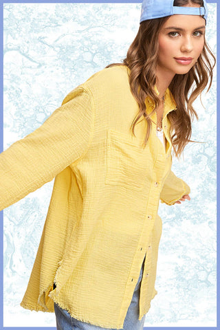 Crinkled Gauze Button Down Shirt-La Miel-Stuffology - Where Vintage Meets Modern, A Boutique for Real Women in Crosbyton, TX