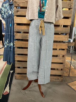 Soft Charcoal Striped Wide Leg Pants