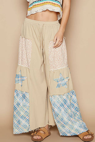 Star Patch Chambray Wide Leg Pants-Pants-Pol Clothing-Stuffology - Where Vintage Meets Modern, A Boutique for Real Women in Crosbyton, TX